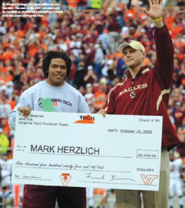 At Boston College, the team rallied around Herzlich. The rest of the ACC followed suit, as Herzlich is shown here accepting a check from his peers at Virginia Tech.